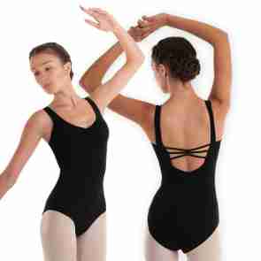 Zwart balletpak met kruisende bandjes - Lage rug - Voor dames - V-hals - Alista Dancer Basics Sylphide