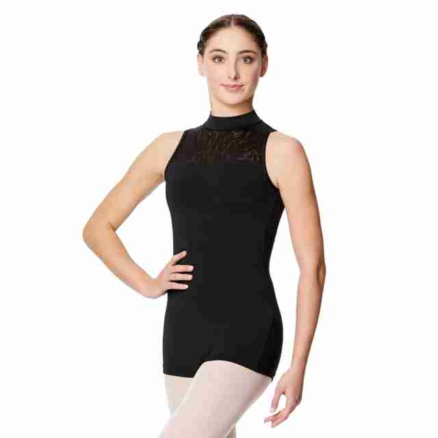 Balletpak met broekje - Zwart - Open rug - Gesloten hals - Katoen/spandex - Met col - Calla CAL186