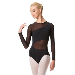 Zwart balletpak met lange mouw - Gaas - Ballet - Latin - Tactel/spandex - Gesloten halslijn - Calla CAL124