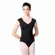 Zwart balletpak met pinch - V-hals - Rug van kant en gaas - Tactel/spandex - Brede bandjes - Lulli LUF534