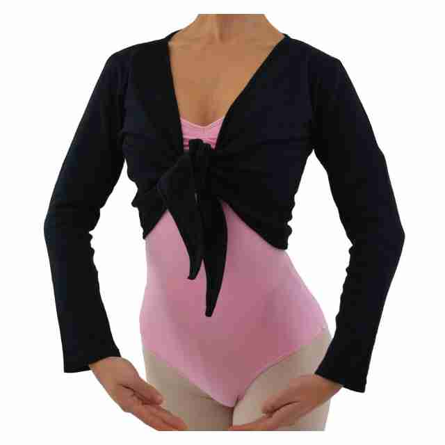 Zwarte cross-over balletvest voor dames - 7/8 mouw - Katoen - Alista Tie Up Cardigan