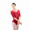 Ballet Rosa Aly balletpak voor dames driekwart mouw mesh en kant bordeaux