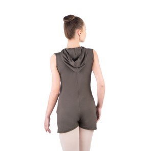 Ballet Rosa Misao dames jumpsuit mouwloos en korte broekspijpen taupe achterkant