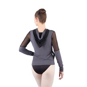 Ballet Rosa dames zip hoodies Midori lange mouwen van mesh ritssluiting en capuchon grijs achterkant