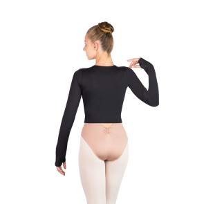 Ballet Rosa Kaori dames vest lange mouwen imitatie omslag zwart achterkant